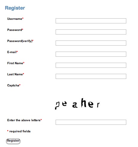 Captcha registration page
